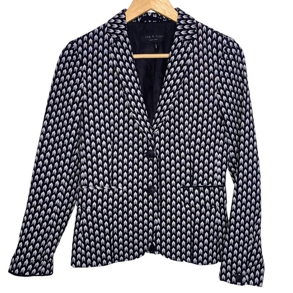 Rag & Bone Bailey Blazer Chevron Black and White Size 2 ~ - Picture 2 of 9